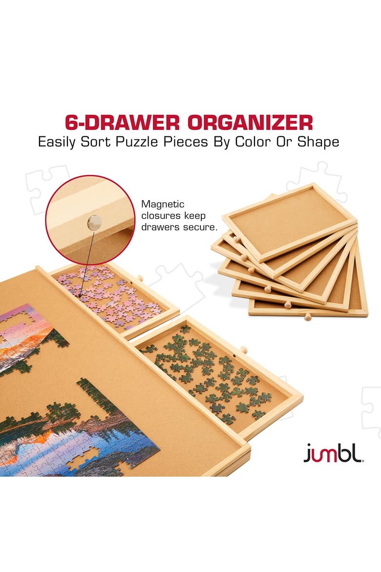 1500-Piece Wooden Puzzle Board with Drawers, Lazy Susan & Cover, Rotating Table, Alternate, color, Beige