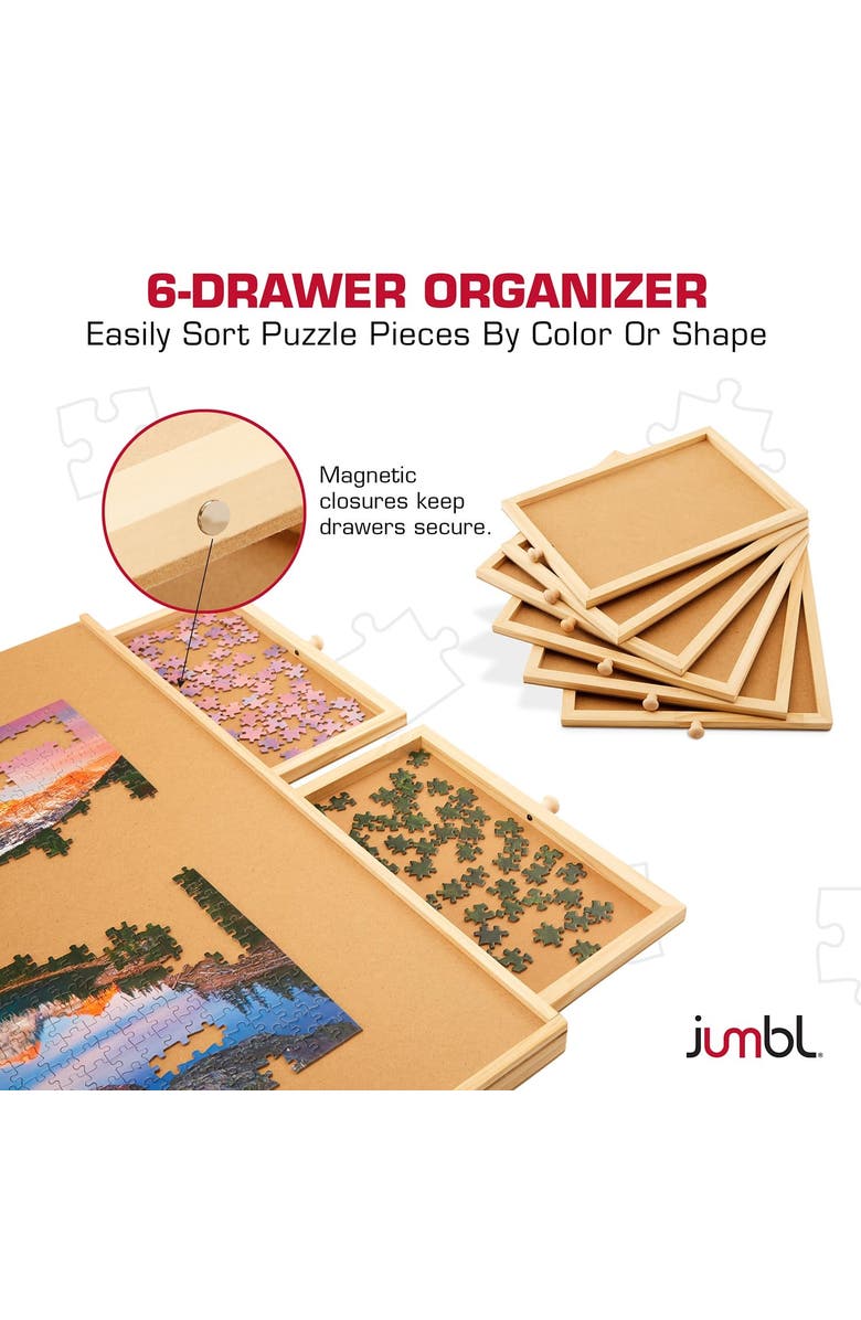 Jumbl 1500-Piece Wooden Puzzle Board with Drawers, Lazy Susan & Cover, Rotating Table, Alternate, color, Beige