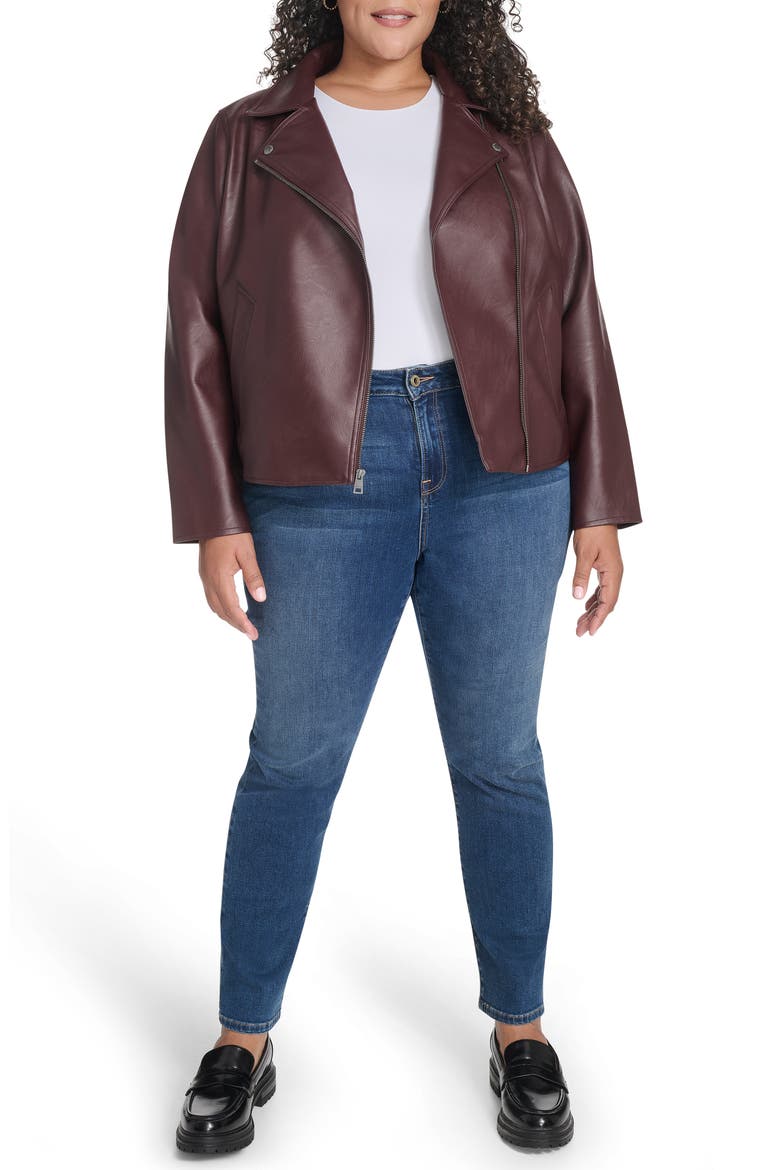 Slim Fit Faux Leather Moto Jacket, Alternate, color, OXBLOOD