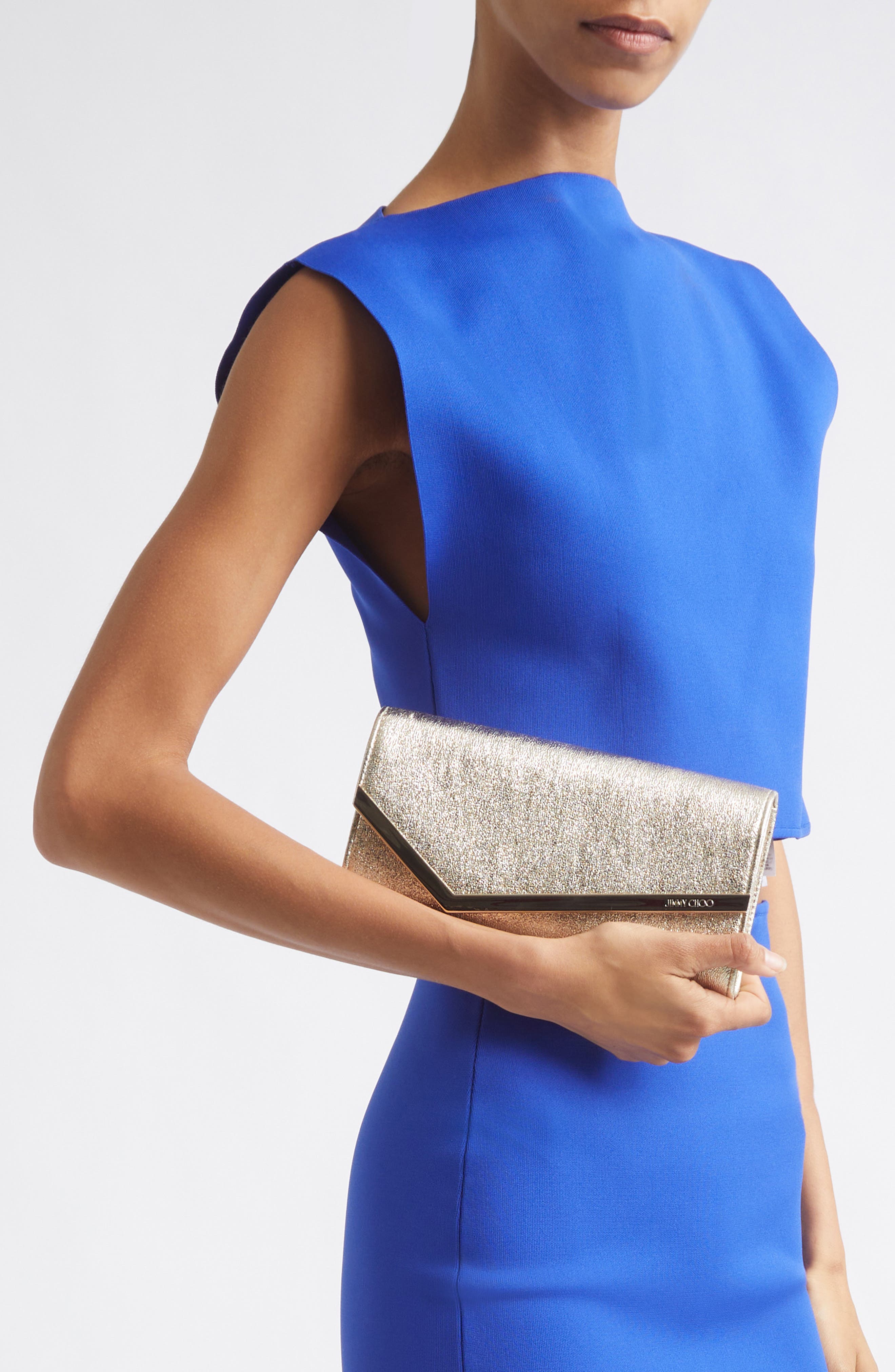 Jimmy Choo Emmie Glitter Leather Clutch, Alternate, color, Platinum Ice/ Light Gold