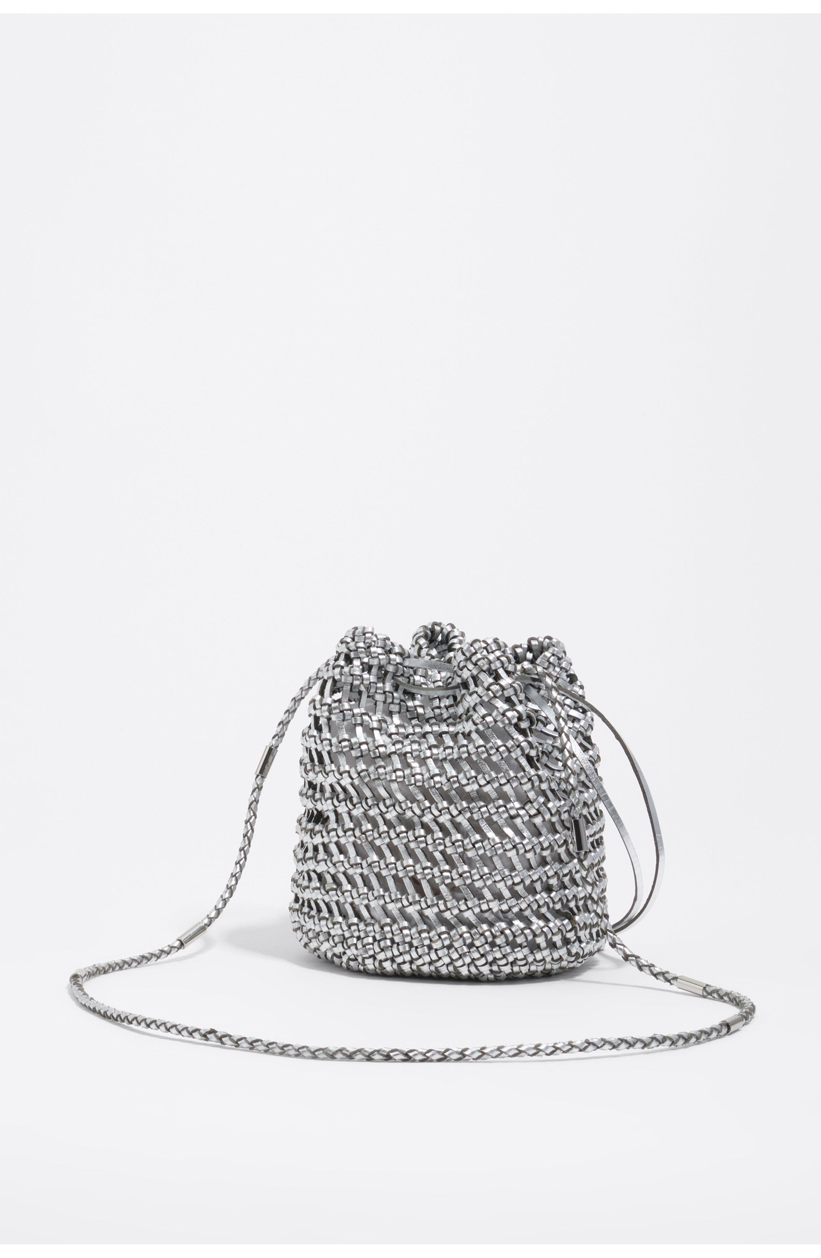 Bimba y Lola Mini Plaited Crochet Leather Bag, Alternate, color, Silver