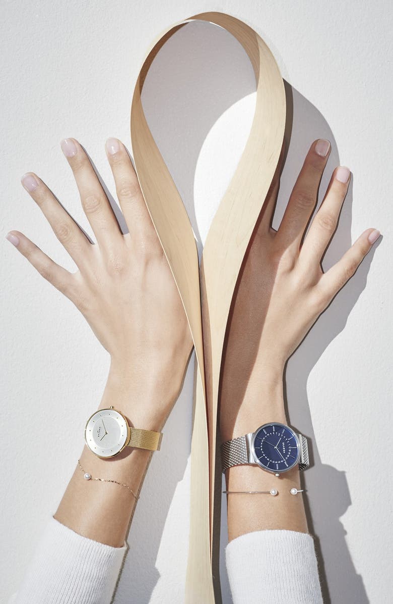 Skagen 'Gitte' Round Slim Mesh Strap Watch, 38mm, Alternate, color, 