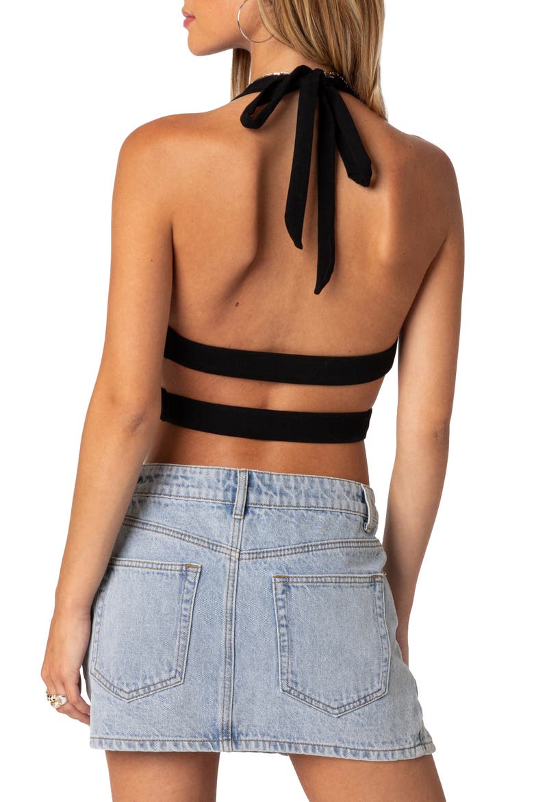 Cady Cutout Crop Halter Top, Alternate, color, BLACK