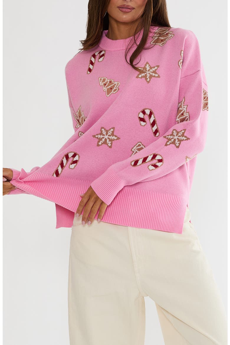 Callie Holiday Sweater, Main, color, PINK MILK AND COOKIES