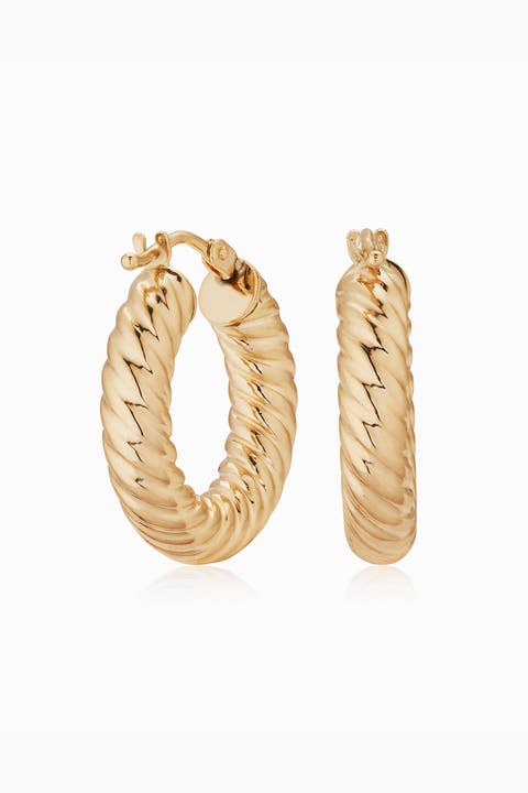 14K Yellow Gold Goddess Bold Hoops
