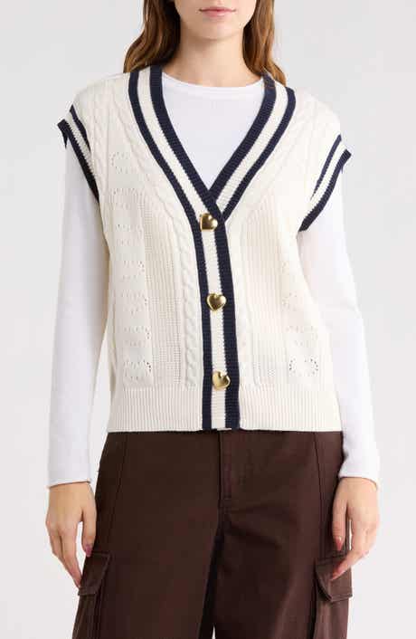 Vigoss Tipped Cable Knit Sweater Vest