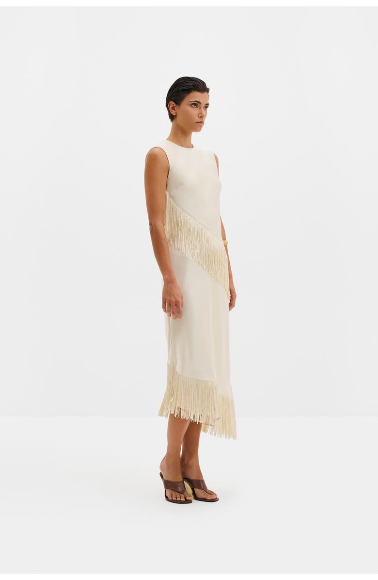 Malina Lovis Fringe Detailed Midi Dress, Main, color, Pearl