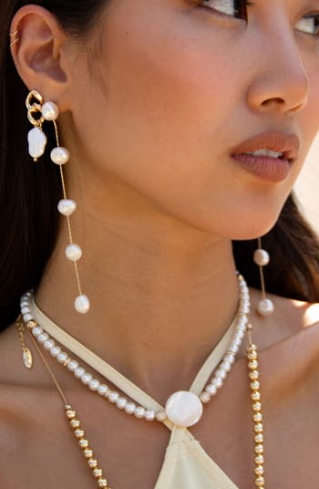 Dripping Freshwater Pearl Linear Drop Earrings