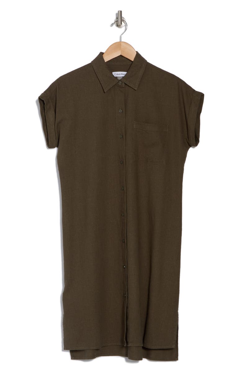 Calvin Klein Short Sleeve Linen Blend Shirtdress, Alternate, color, 