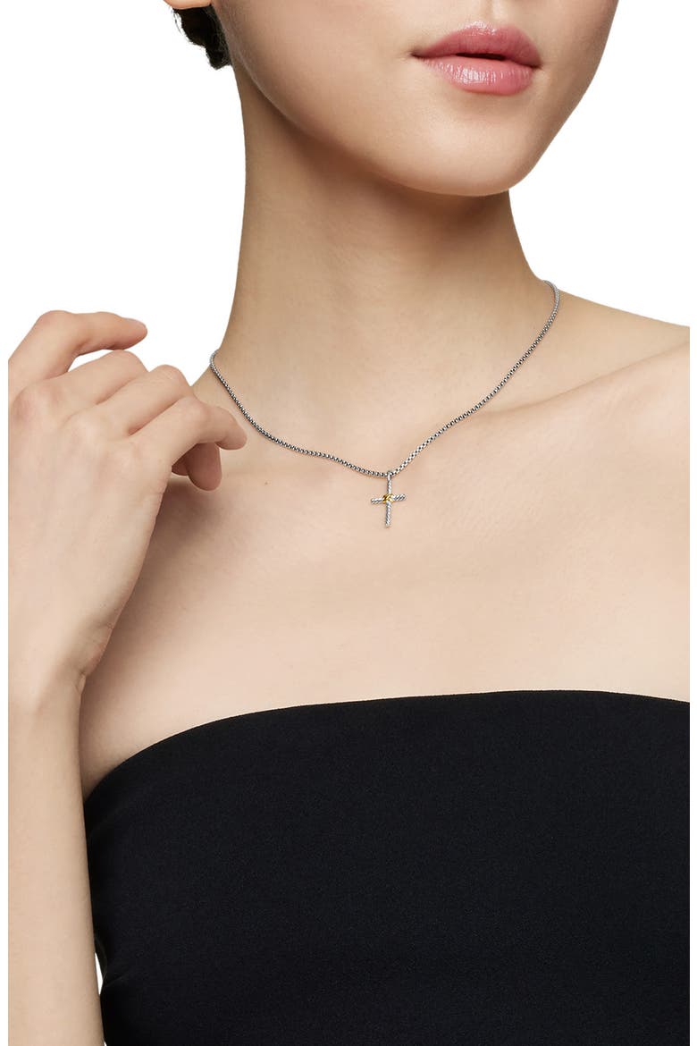 Petite X Cross Necklace in Sterling Silver with 14K Yellow Gold, 24mm, Alternate, color, TWO TONE