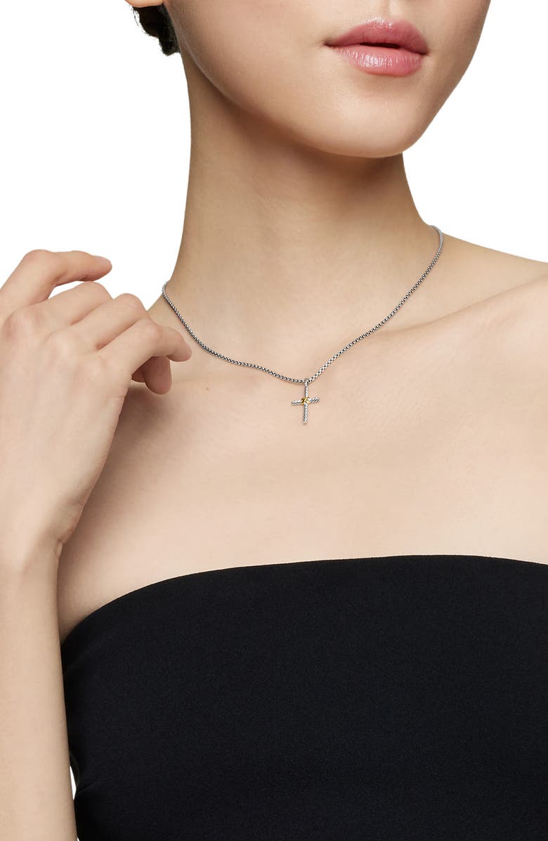 David Yurman Petite X Cross Necklace in Sterling Silver with 14K Yellow Gold, 24mm, Alternate, color, Silver