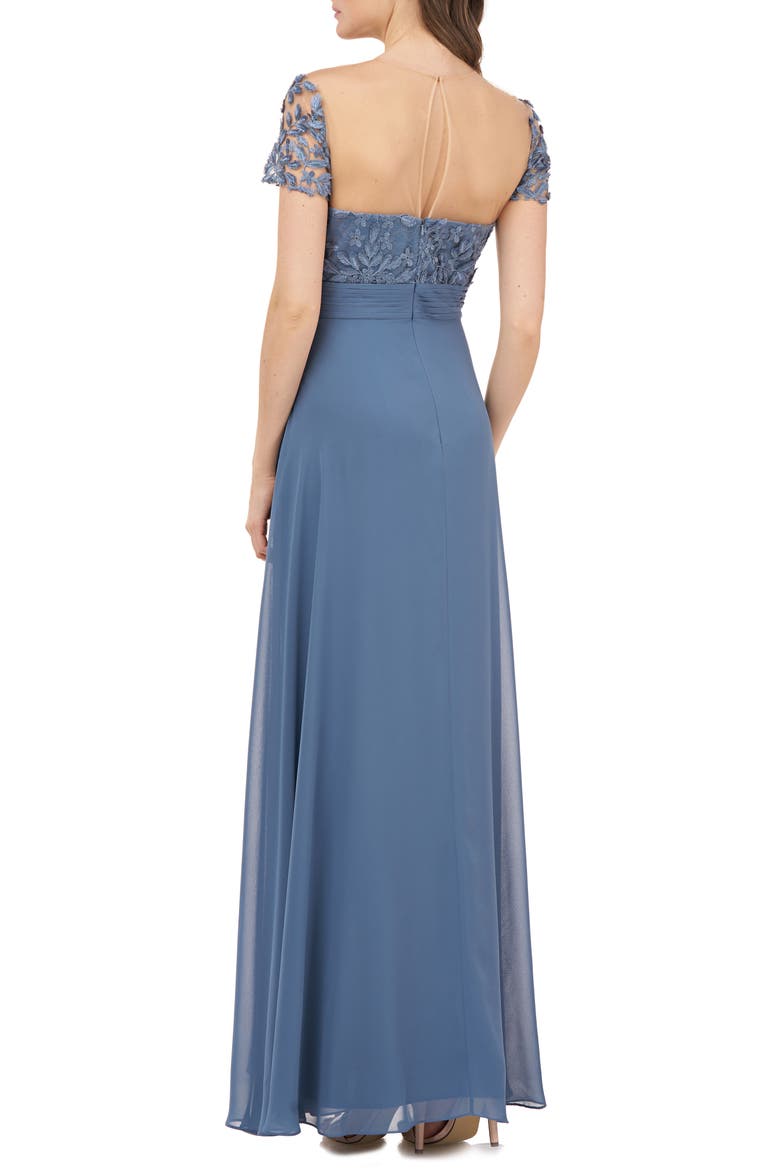 Embroidered A-Line Gown, Alternate, color, MINERAL BLUE