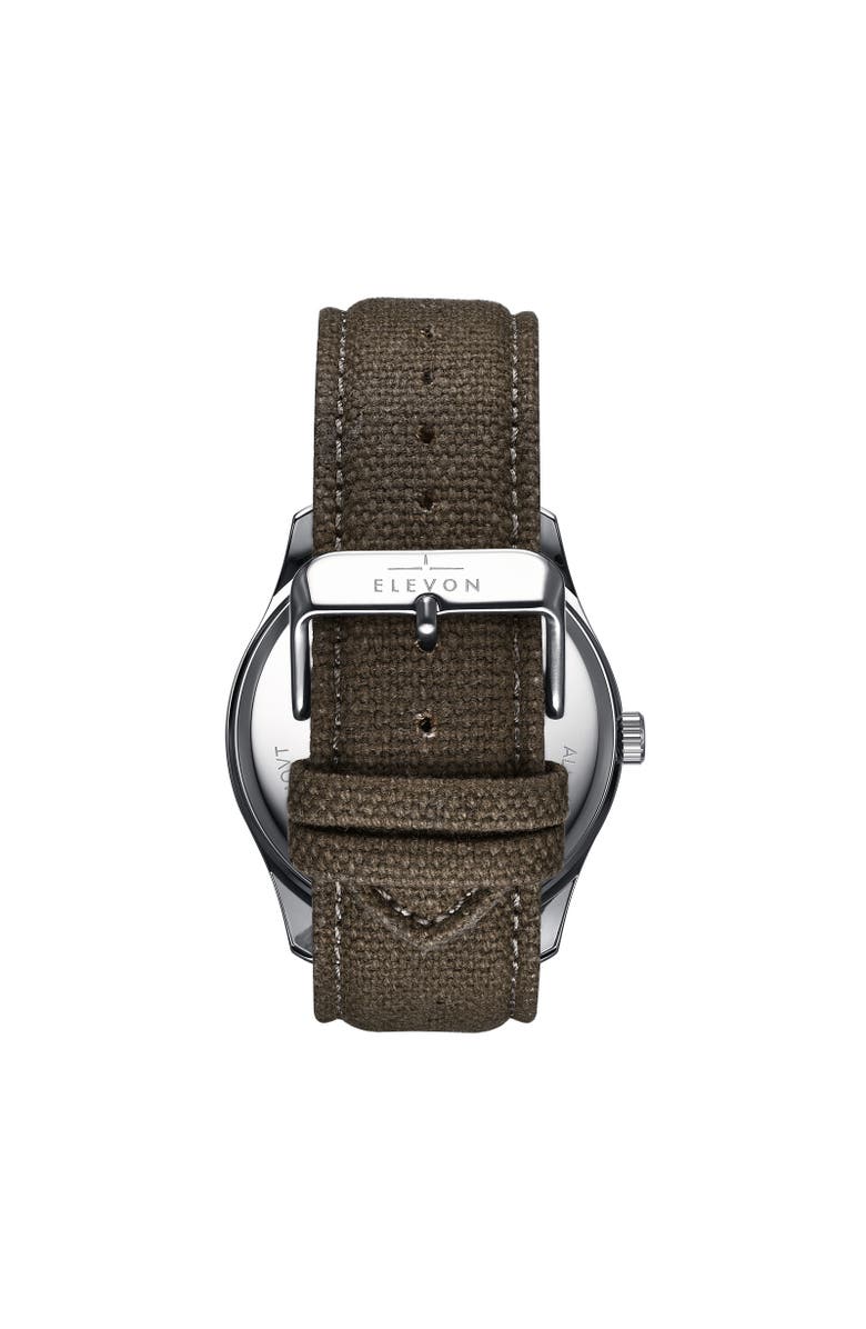 Elevon Crosswind Canvas-Overlaid Leather-Band Watch w/ Date, Alternate, color, Black/Olive