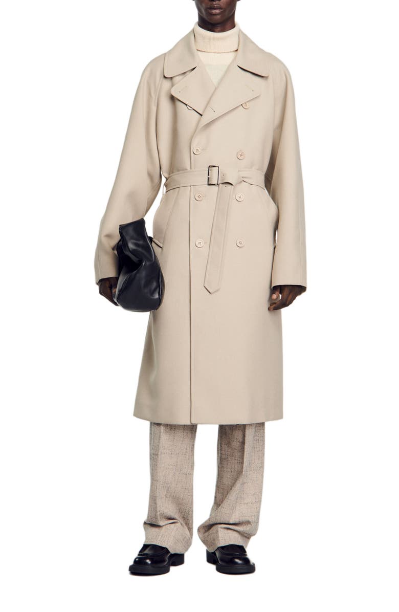 SANDRO Long trench coat, Alternate, color, 