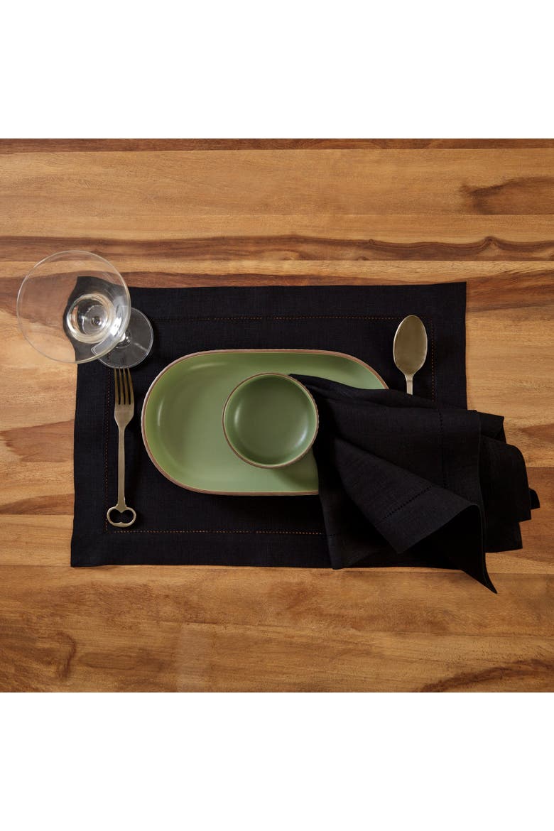 Linen Placemats Set of 4, 14 x 19" - Medium Weight Hemstitch, Alternate, color, Black
