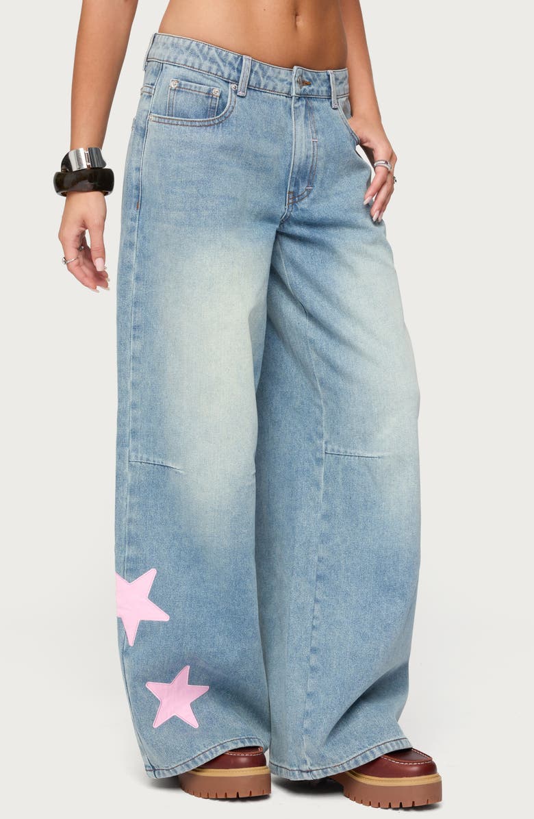 EDIKTED Trish Star Low Rise Wide Leg Jeans, Alternate, color, Light-Blue