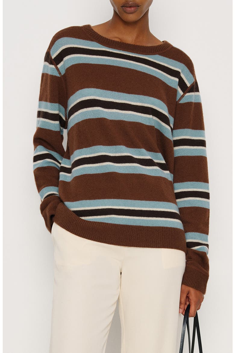 Cashmere Boyfriend Sweater, Main, color, CHOCOLATE CAKE MULTI STRIPE