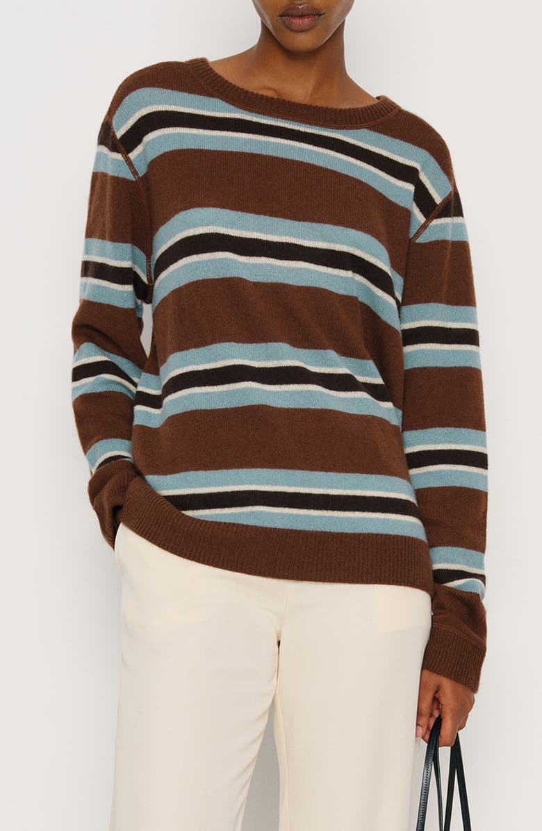 Reformation Cashmere Boyfriend Sweater, Main, color, Chocolate Cake Multi Stripe