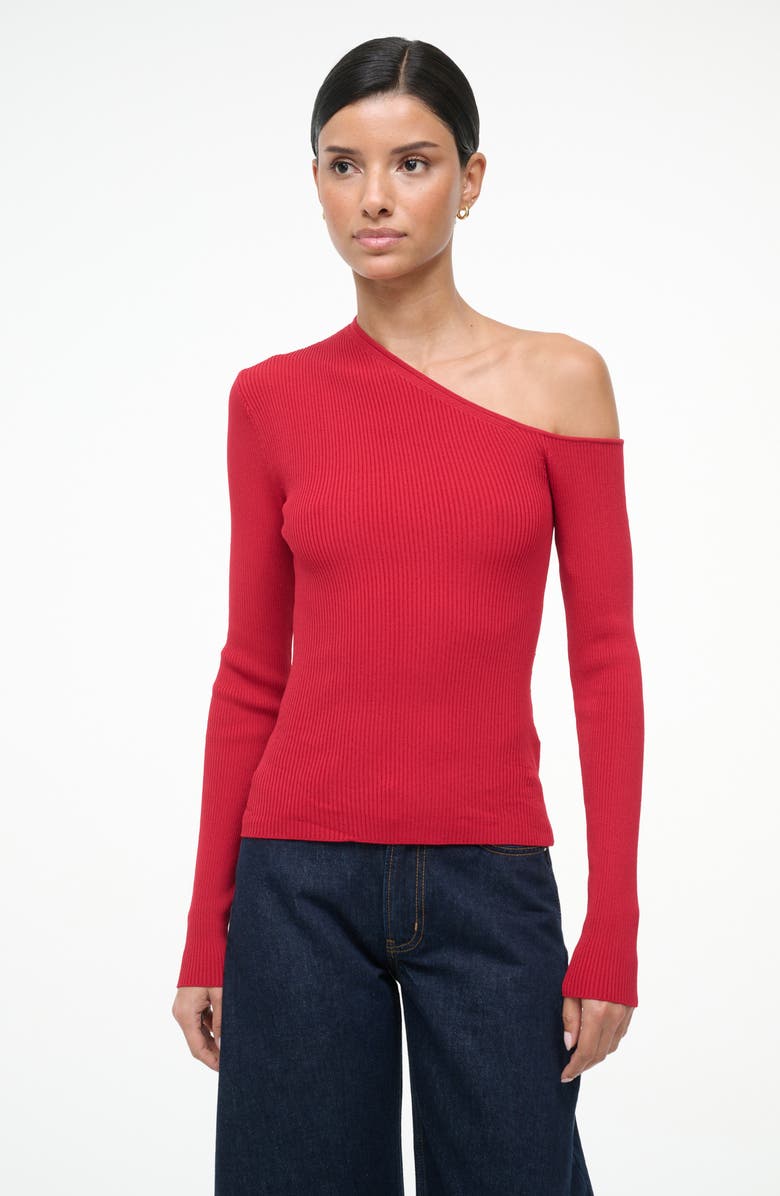 STAUD Lois One Shoulder Rib Top, Alternate, color, Rouge