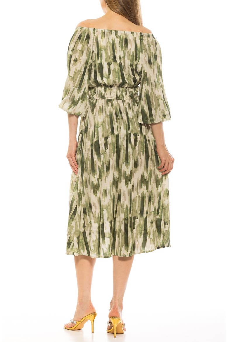 Emily Balloon Sleeve Fit & Flare Midi Dress, Alternate, color, GREEN ABSTRACT