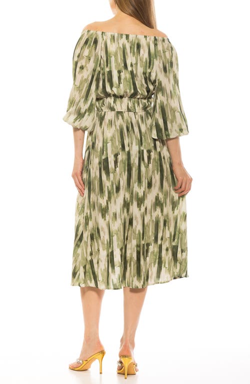 Alexia Admor Emily Balloon Sleeve Fit & Flare Midi Dress In Green Abstract