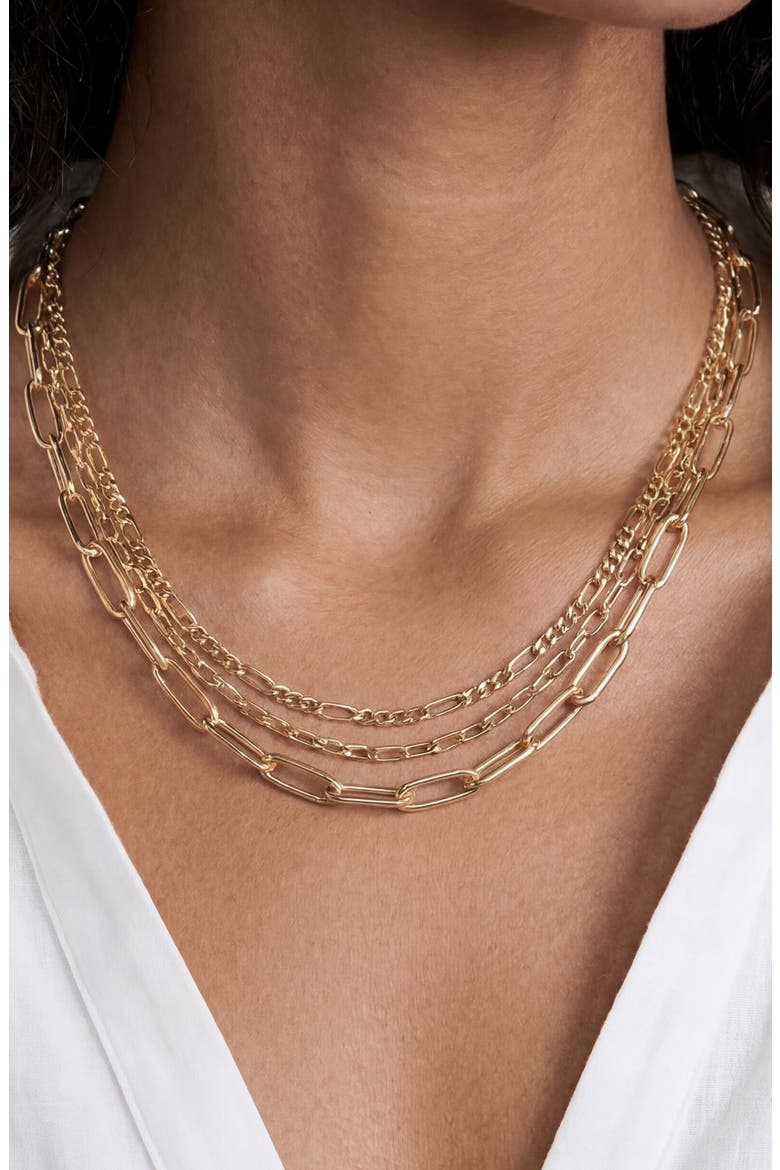 Triple Chain Layered Necklace, Alternate, color, GOLD