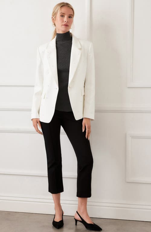 Karen Kane Faux Pearl Detail Blazer In White