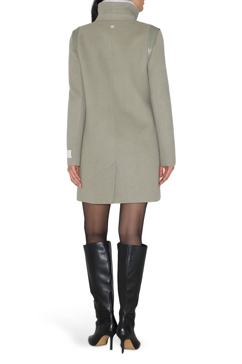 Kiana Mixed Media Wool Blend & Leather Coat, Alternate, color, SAGEBRUSH