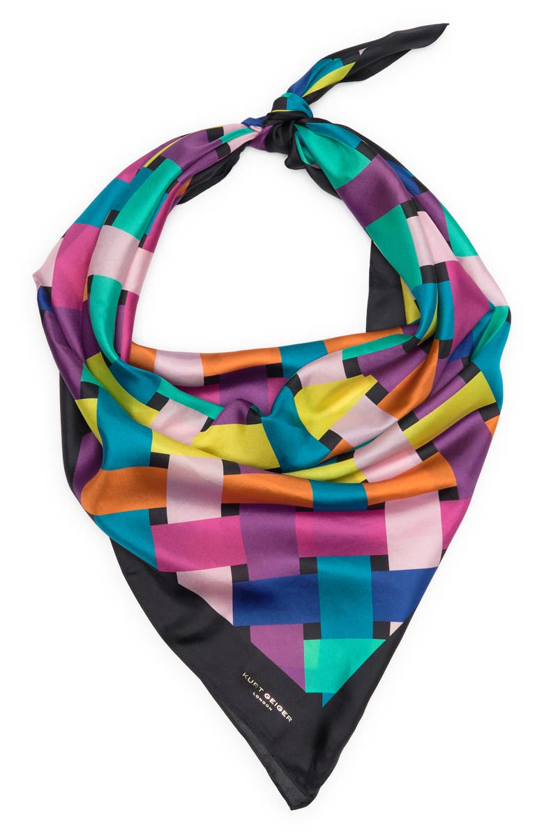 Kurt Geiger London Basket Weave Rainbow Large Square Scarf, Main, color,