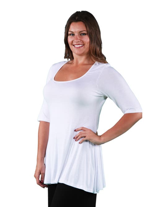 24seven Comfort Apparel Elbow Swing Tunic Top In White
