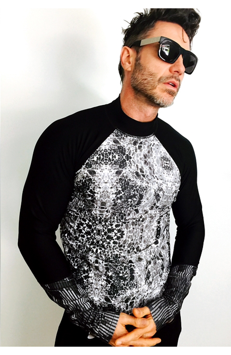 TUTUBLUE Men's Pullover Rash Guard Swim Top - UPF 50+, Alternate, color, Black & White