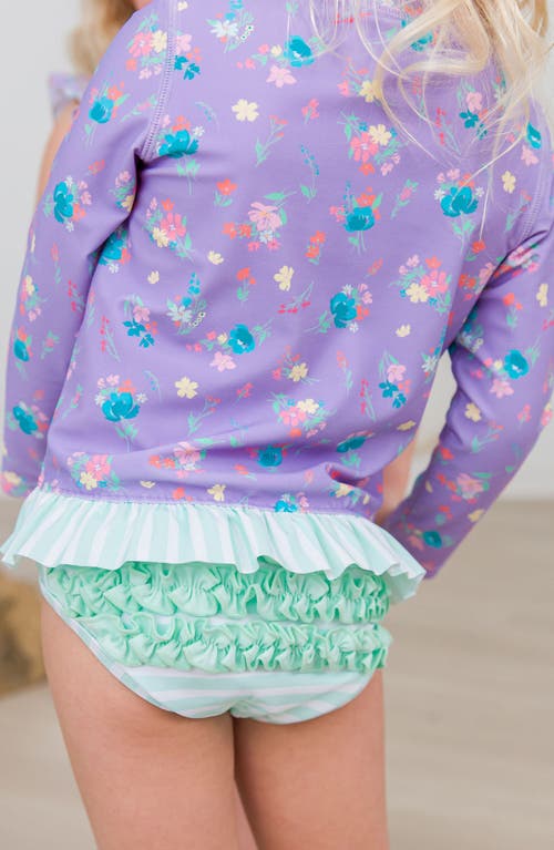 Rufflebutts Purple Garden Ruffle Long Sleeve Upf 50+ Two-piece Rashguard Swimsuit In Purple
