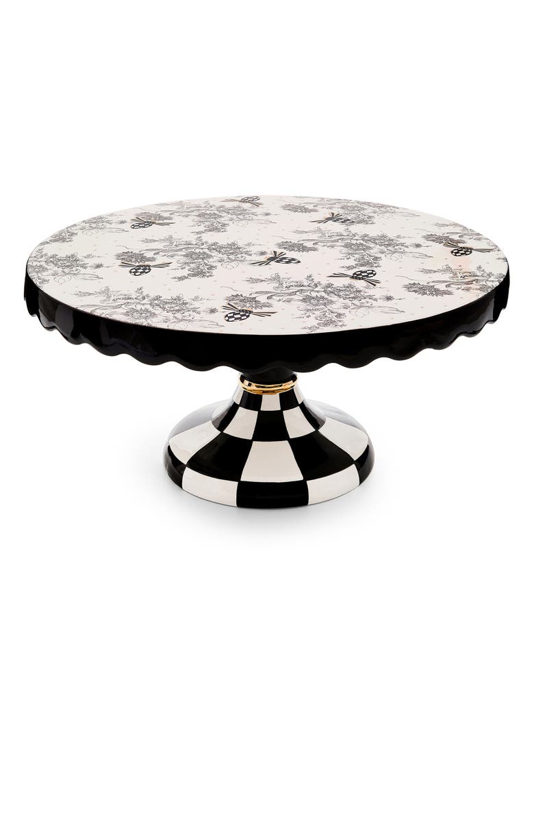 MACKENZIE CHILDS Large Bee Toile Porcelain Pedestal Platter, Main, color, White