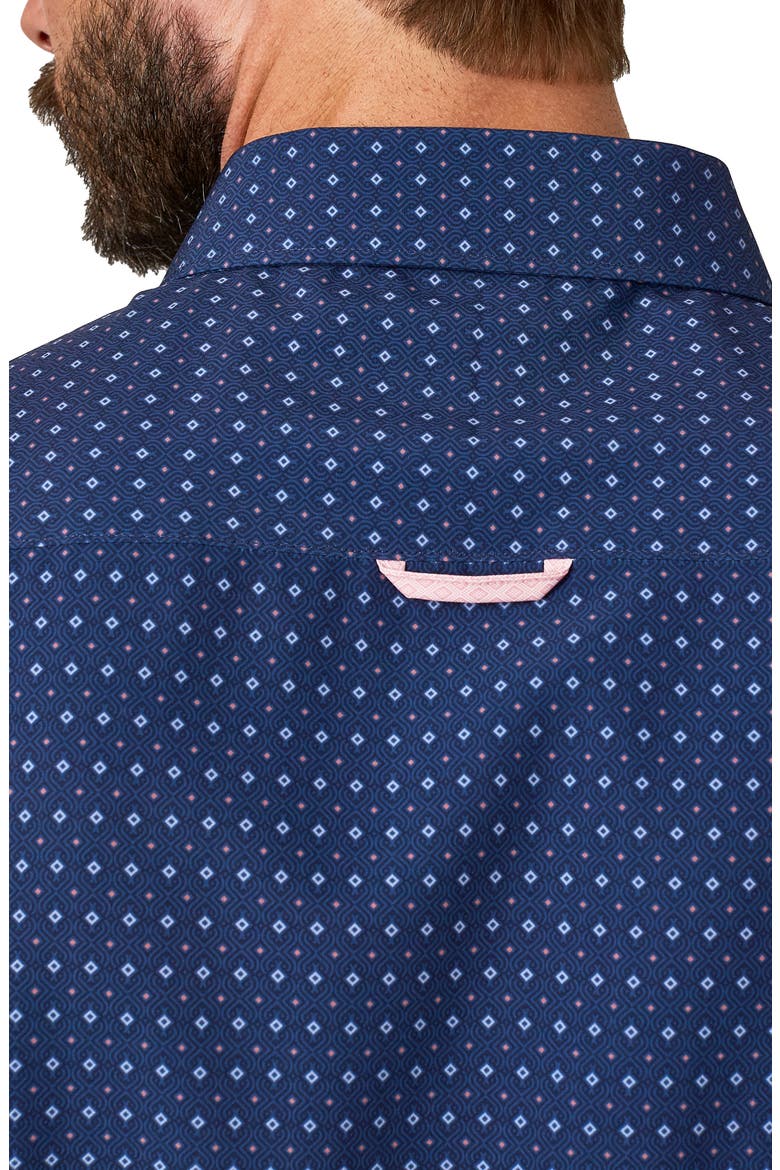 Liberty Geo Print Performance Short Sleeve Button-Up Shirt, Alternate, color, NAVY