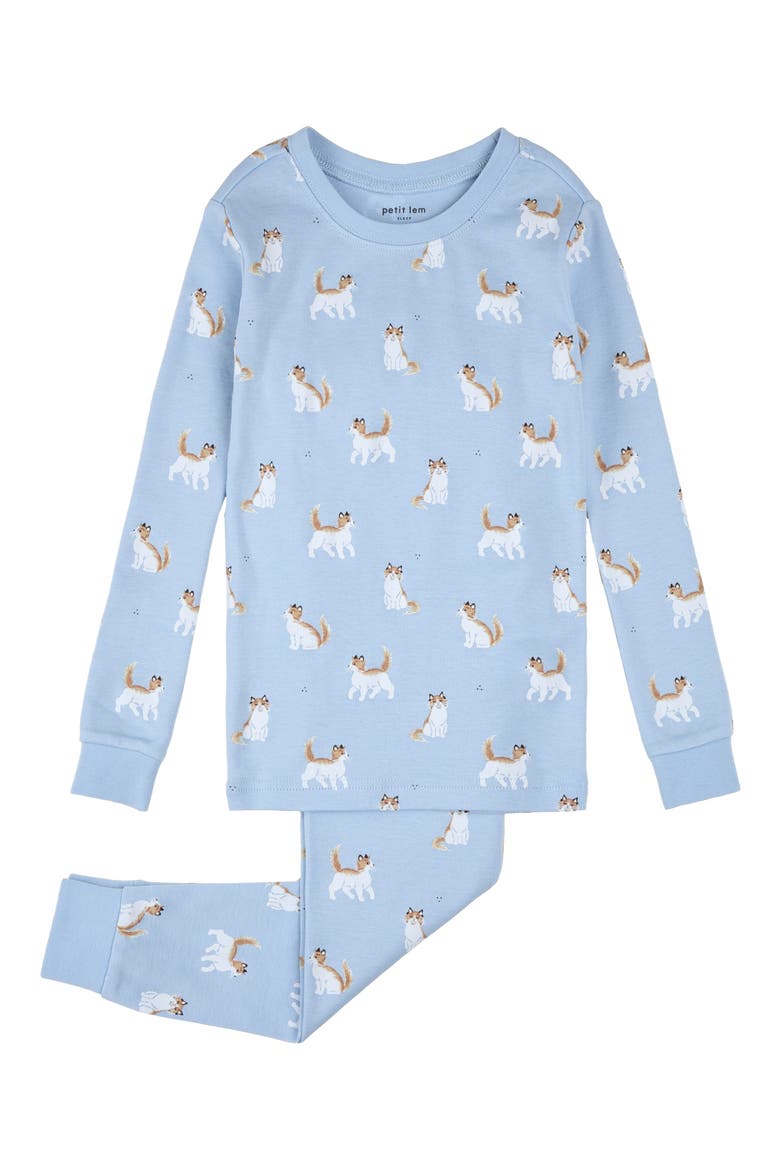 Kids' Fitted Two-Piece Organic Cotton Rib Pajamas, Main, color, BLUE CATS