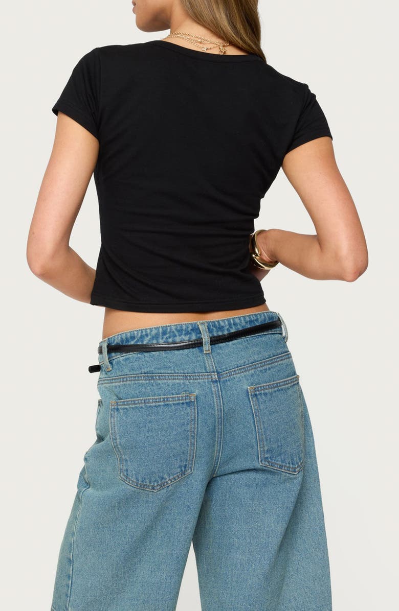 EDIKTED Katerina Henley Crop Top, Alternate, color, Black