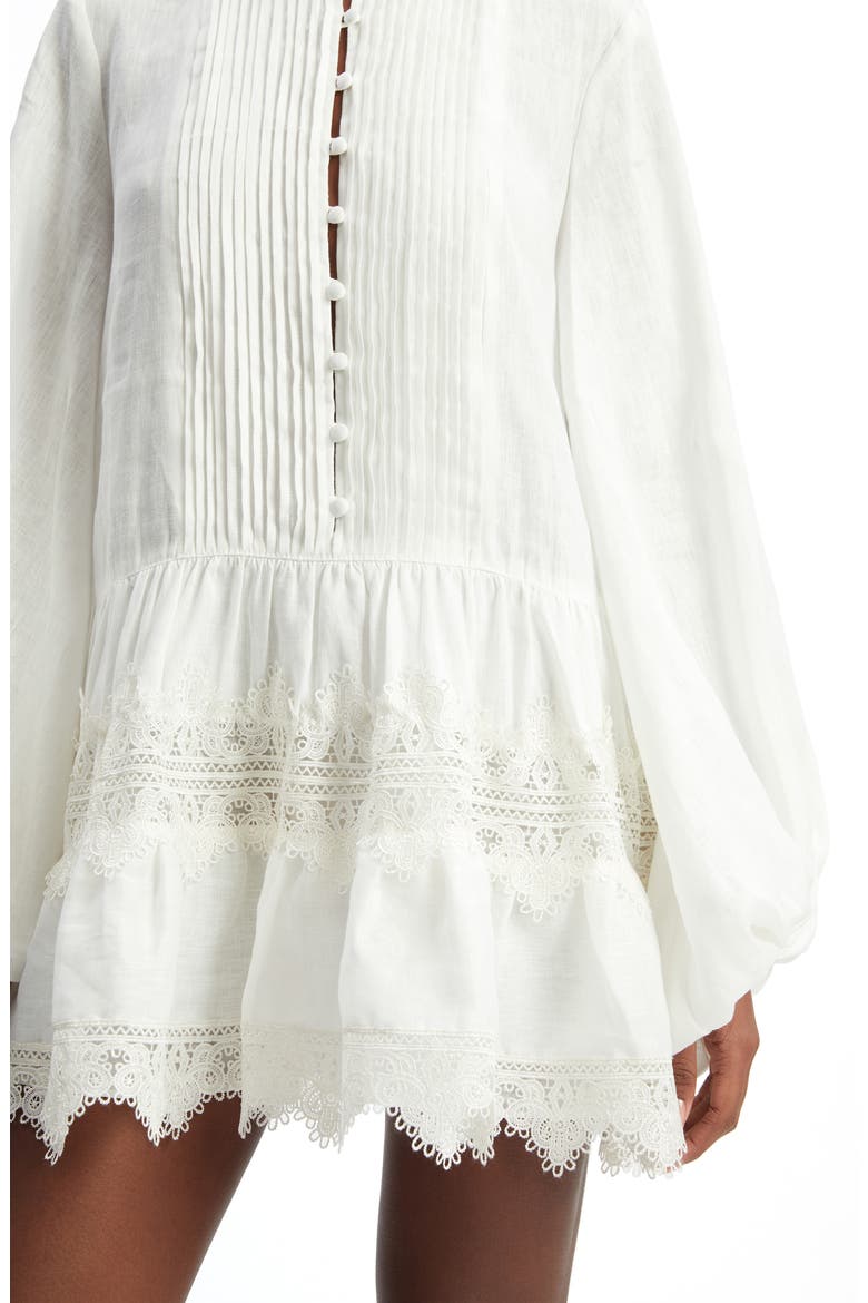 Antonia Lace Trim Long Sleeve Linen Minidress (Women) | Nordstrom