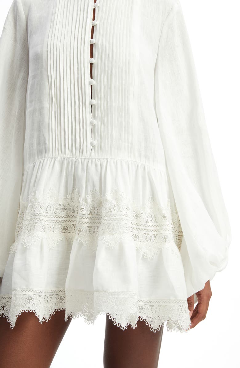 Bardot Antonia Lace Trim Long Sleeve Linen Minidress, Alternate, color,