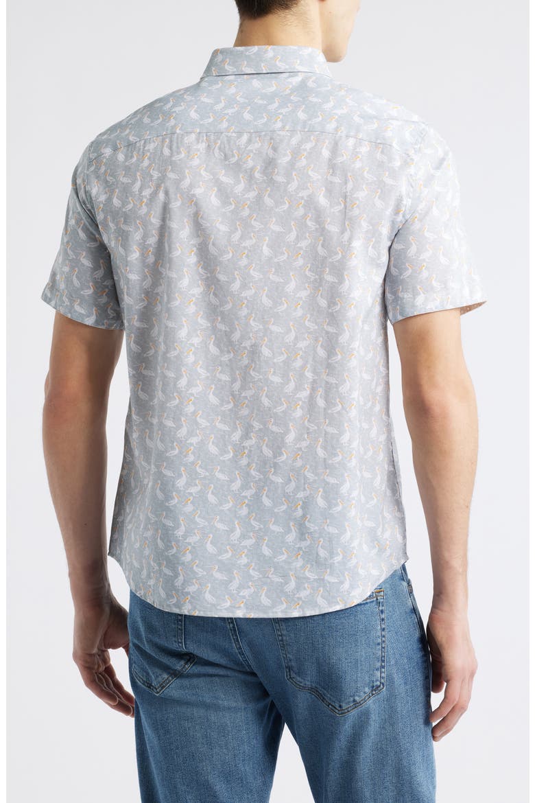 Pelican Print Short Sleeve Button Down Shirt, Alternate, color, GRAY