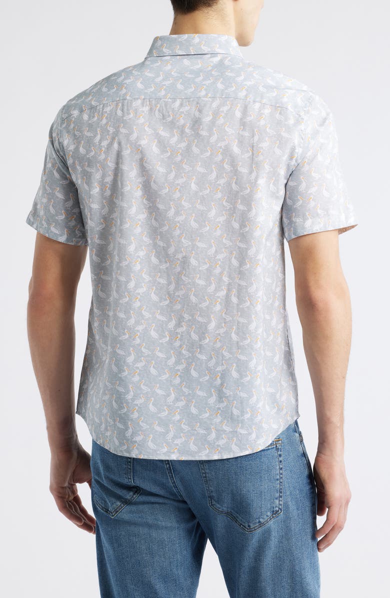 Johnston & Murphy Pelican Print Short Sleeve Button Down Shirt, Alternate, color, Gray