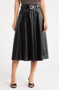 JASON WU Belted Faux Leather Midi Skirt