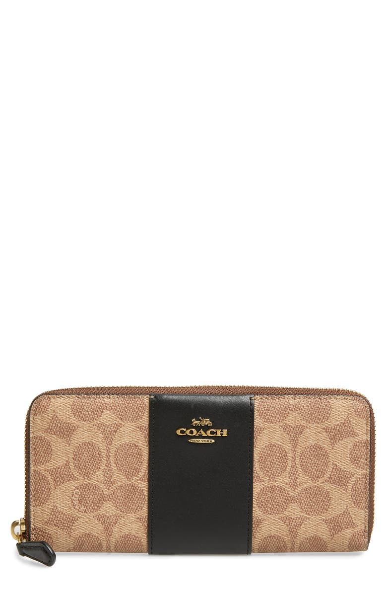 COACH Leather & Coated Canvas Zip Wallet, Main, color, 