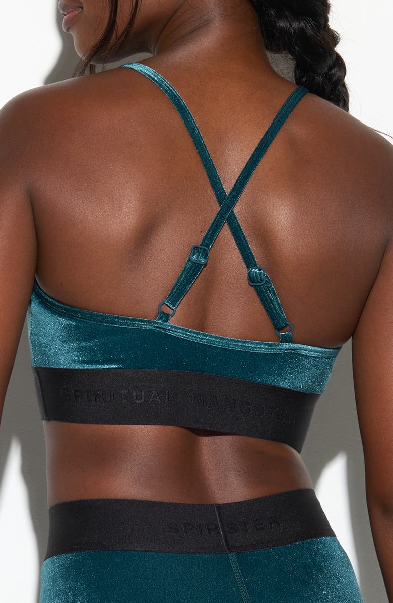 Spiritual Gangster Shiloh Velour Sports Bra, Alternate, color, Midnight Teal