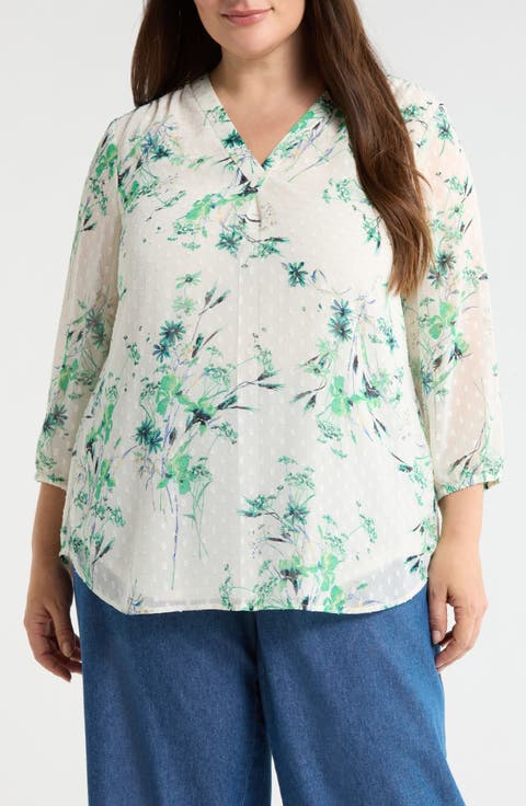 Floral Print Clip Dot Top (Plus)