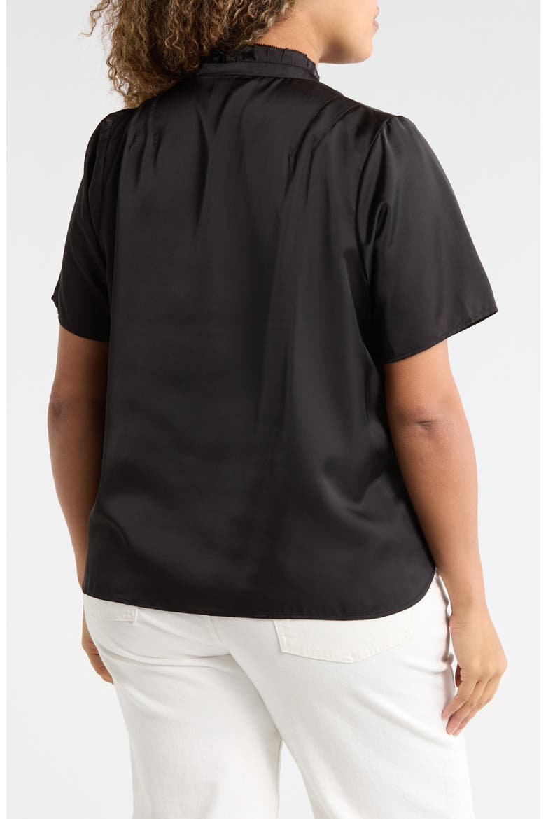 Ruffle Split Neck Short Sleeve Top, Alternate, color, BLACK