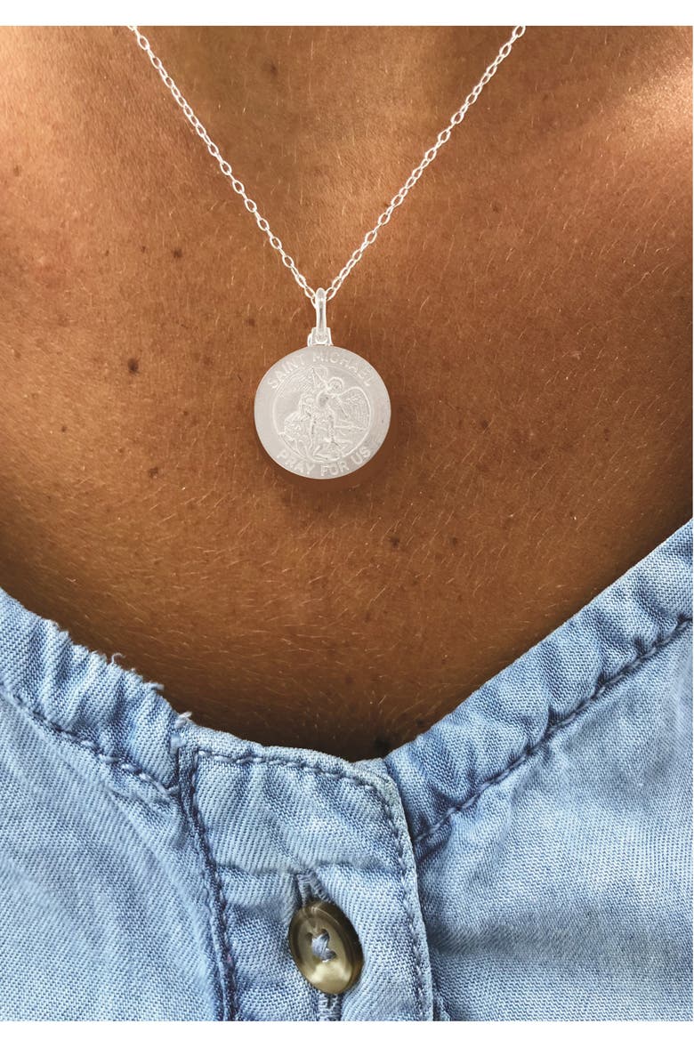 BEST SILVER Saint Michael Coin Pendant Necklace, Alternate, color, Silver