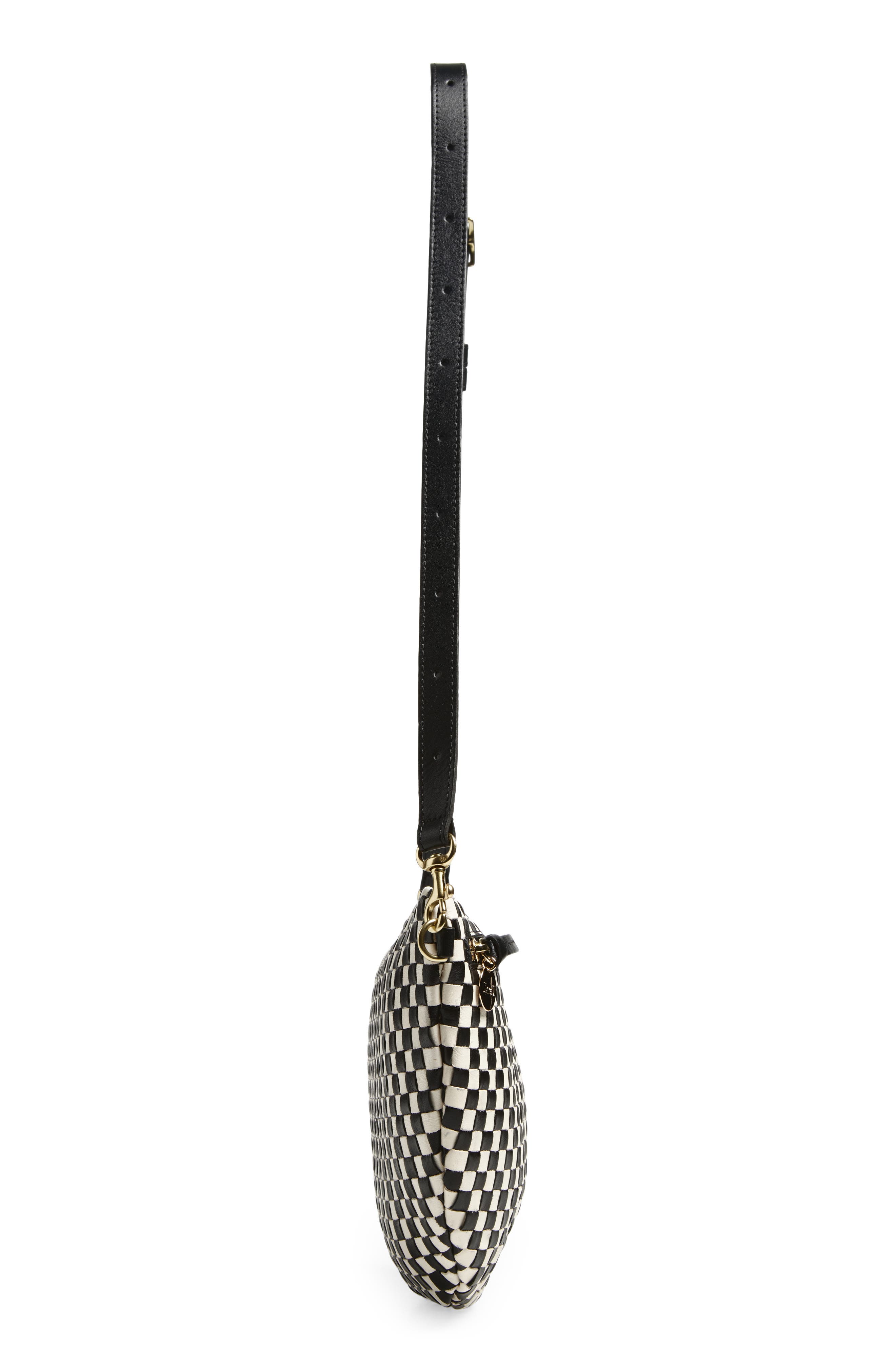 Clare V. Grande Woven Leather Belt Bag, Alternate, color, Black And Cream Checker