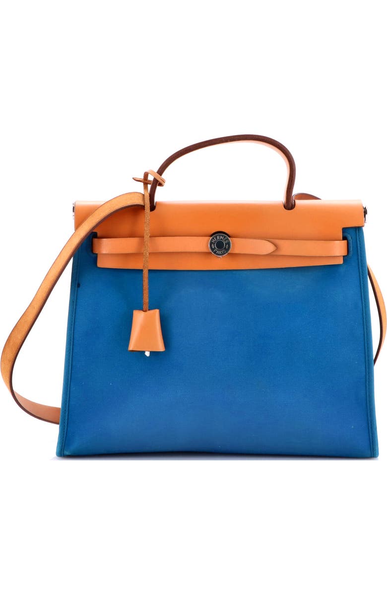 Pre-Owned Hermes Herbag Zip Leather and Toile 31, Main, color, Bleu Izmir