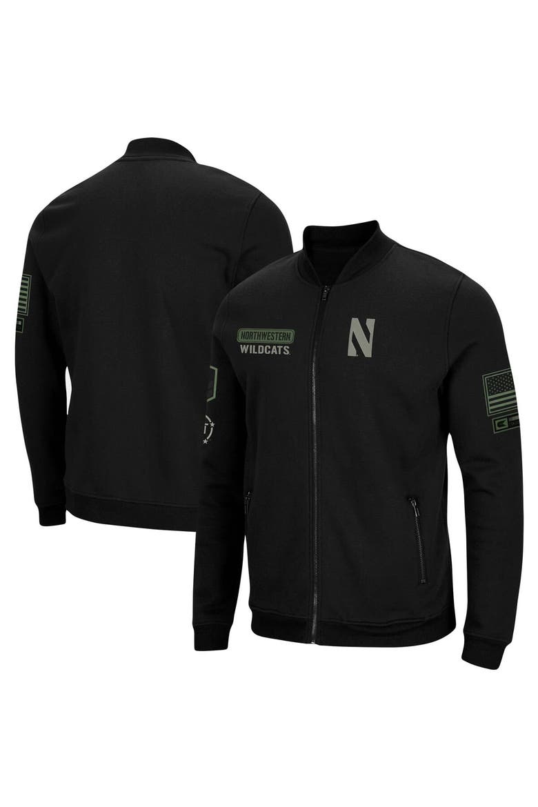 Men's Colosseum Black Northwestern Wildcats OHT Military Appreciation High-Speed Bomber Full-Zip Jacket, Main, color, Black