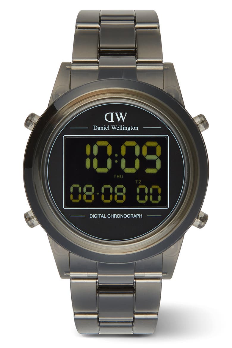 Retro Digital Bracelet Watch, 42mm, Main, color, TRANSPARENT DARK GREY